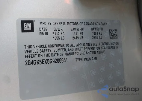 2016 Buick Regal Turbo z USA, uszkodzony, nr VIN 2G4GK5EX5G9206941